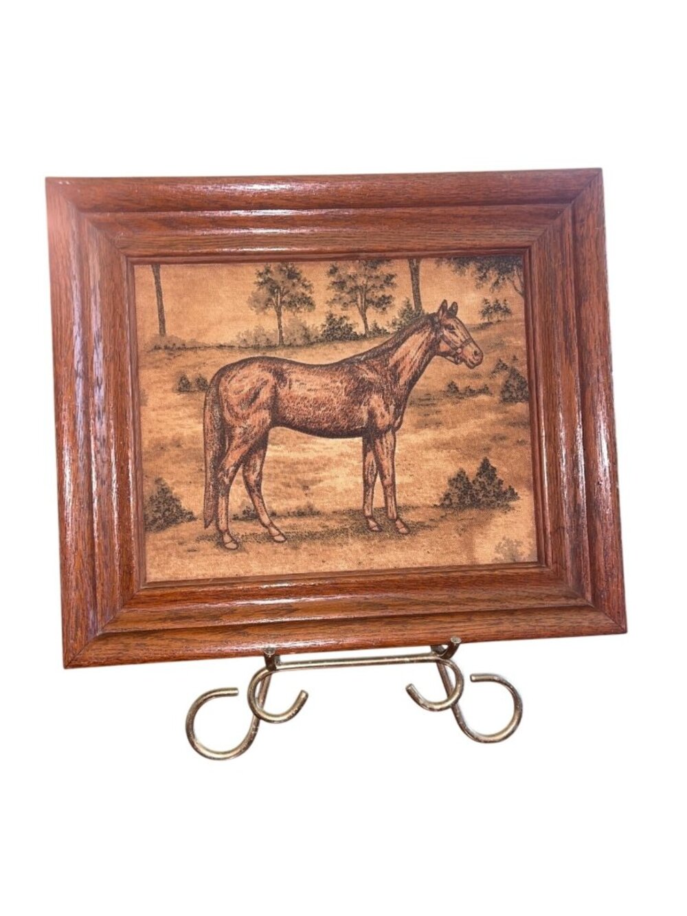 Vtg Beveled Wood Framed Horse 3D Fabric Art Equestrian Rustic